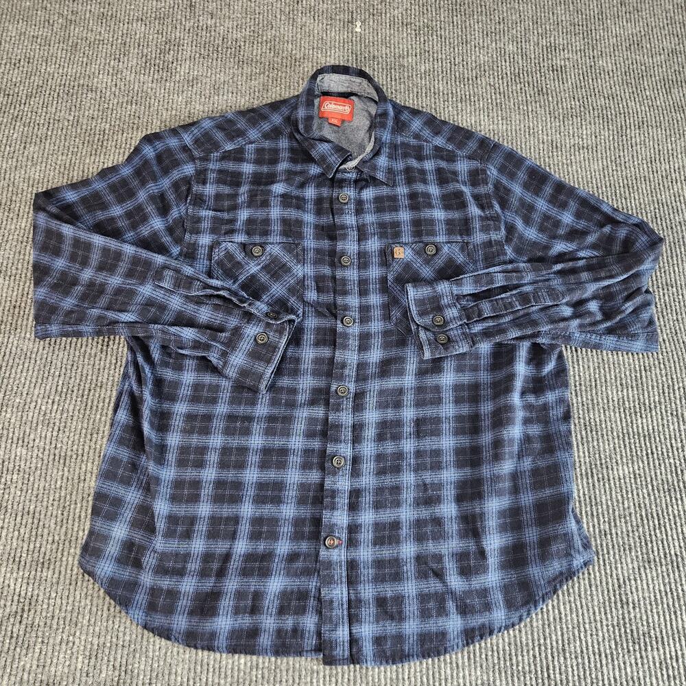 VTG‎ Coleman Shirt Mens 2XL Blue Black Plaid Flannel Button Front Long Sleeve
